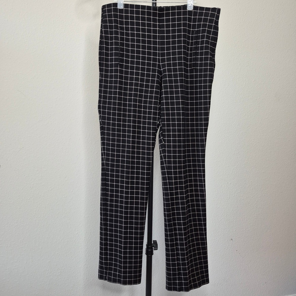 Chico's Windowpane Grid Pull On Trousers Black White Stretch Size 0.5R 6R